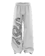 White Pythonic Unisex Straight Fit Baggy Pants